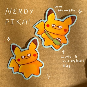 Nerdy Pika Sticker - Matte Vinyl Sticker - Waterproof Laptop Sticker - Silly Waterbottle Sticker