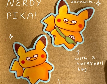 Nerdy Pika Sticker - Matte Vinyl Sticker - Waterproof Laptop Sticker - Silly Waterbottle Sticker