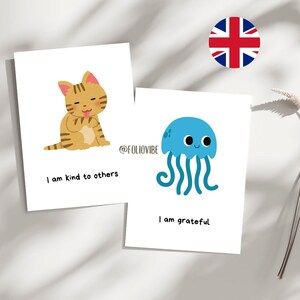 Tarjetas de afirmación imprimibles para niños | Tarjetas de animales positivas para la confianza y la bondad