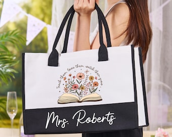 Personalized Teacher Tote Bag,Teacher Appreciation Gift,Custom Burlap Teacher Bag,Teacher Gifts For Her,Teacher Thank You,Teacher Name Bag