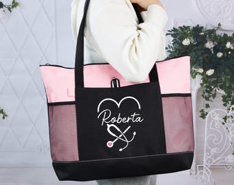 Personalisierte Krankenschwester Tasche mit Tasche, Krankenschwester Arbeitstasche, medizinische Tasche, Schul Krankenschwester Reisetasche, Nationaler Krankenschwestern Tag, Arzt Geschenk, Geschenke für Krankenschwestern