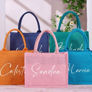 Personalized Bridesmaid Burlap Tote Bags,Bridesmaid Gift Bag With Name Scarf,Jute Bag Monogram Beach Tote Bags,Bachelorette Party Gift Bags