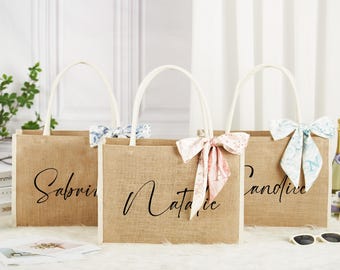 Bolsas de yute con nombre personalizado, bolsas de regalo personalizadas para damas de honor, bolsas de arpillera personalizadas, regalos para despedidas de soltera, bolsas de playa, bolsas de regalo para despedidas de soltera