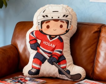 Gepersonaliseerde ijshockeykussen ijshockeyspelerkussens Hockey Naamkussens kinderen Hockey Sierkussen Hockeyfans geschenken Hockeytiener cadeau