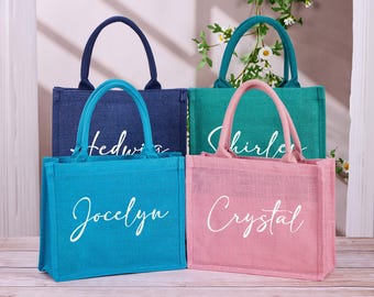 Personalisierte Jute-Taschen, benutzerdefinierte Tragetasche, Jute-Tasche, Junggesellinnenabschied, Monogramm-Strand-Einkaufstasche, Jute-Tasche / Hochzeit / Brautjungfer Geschenke Tasche