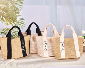Custom Burlap Tote Bag Personalized Straw Bag Beach Bag Bridesmaid Bags Bachelorette Party Bags for Her Bridesmaid proposal Girls Trip Bag