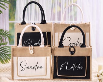 Bridesmaid Burlap Beach Bags,Bachelorette Party Bags,Canvas Tote Bag with Zipper,Personalized Beach Bag,Bachelorette Gifts for Bridesmaids