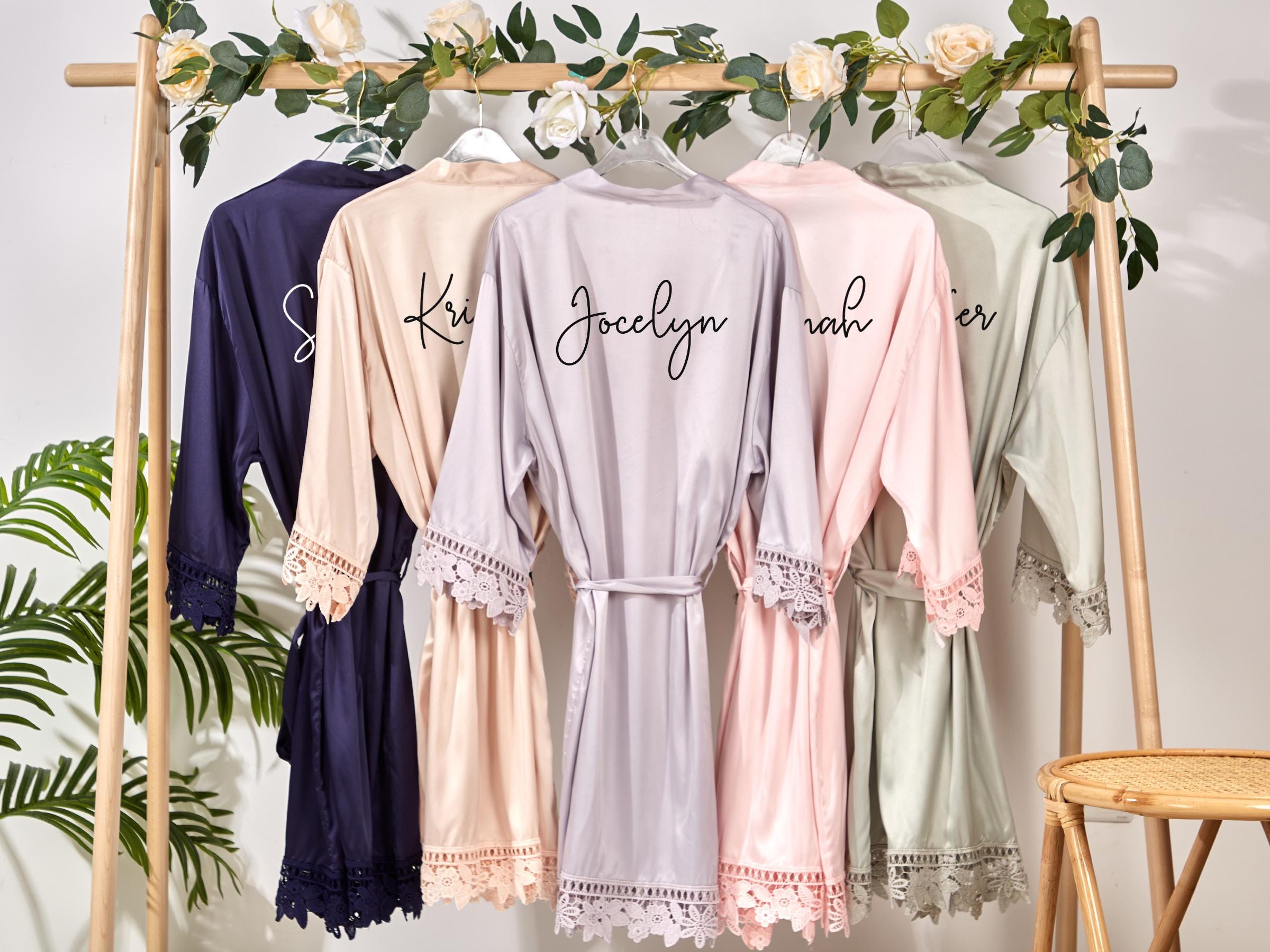 Personalized Bridesmaid Robes Satin Matte Getting Ready Robes Bridal Robes Bridesmaid Gift Bridesmaids Proposal Gift Bridal party LACE robes