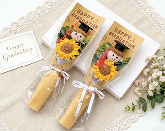 Bouquet di laurea all'uncinetto, classe del 2026, fiori di laurea all'uncinetto, bouquet di bambole di girasole fatte a mano personalizzate, regalo di laurea per lei