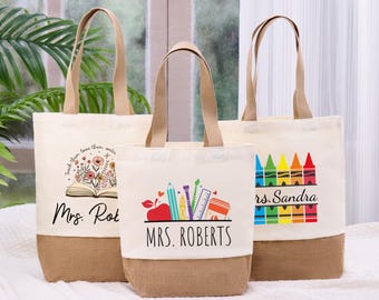 Teacher Appreciation Gift Tote Bag Canvas Custom School Campus Bag Personalized Reusable Jute