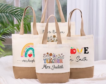 Personalized Teacher Tote Bag with Name,Teacher Appreciation Gift,Custom Teacher Canvas Bag for Educators and School Staff,Teacher Gifts Bag