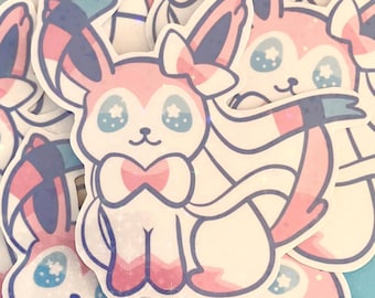 Pegatina de Sylveon / Hecha por un fan / Holográfica + Resistente al agua
