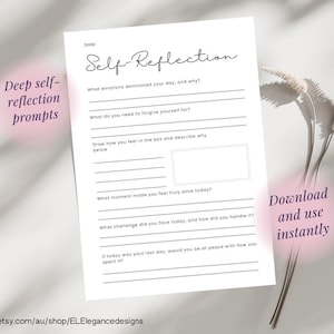 Self-Reflection Printable Tool, Self Reflection Worksheet, Daily Reflection Journal, Deep Thinking Self-Reflection PDF, Self Guided Journal