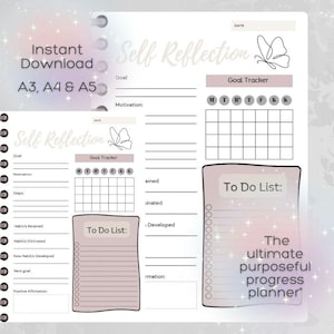 Butterfly Wellness Planner for Self-Reflection and Self-Care, Self-Care Worksheet, Pink Daily Reflection Journal, Weekly Reflection