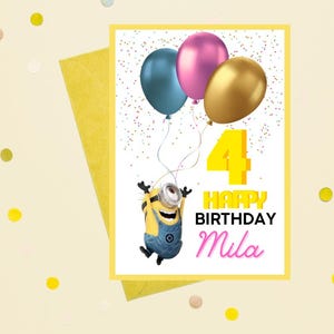 Minion Birthday Card, Personalised Minion Birthday Card, Customised Birthday Card, Despicable Me Card, Magnetic Birthday Card