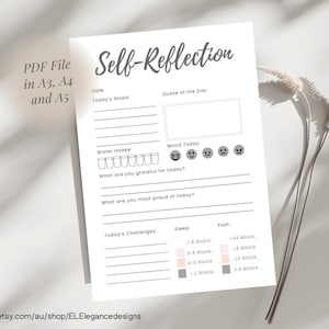 Self-Reflection Printable Tool, Daily Reflection Journal PDF, Fasting tracker, Mood tracker, Sleep tracker, Self care activity