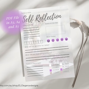 Self-Reflection Printable Tool |Self-Reflection Worksheet |Daily Reflection Journal | Daily Reflection Printable | Daily Goals Reflection
