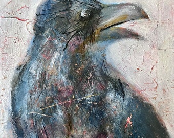 Something to Crow About mixed media on wood