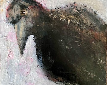 Something to Crow About #2 mixed media on wood