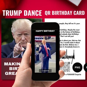 Trump Dance Geburtstagskarte. Lustige QR Code Karte. YMCA Tanz. Druckbare digitale Datei. PNG und Pdf Formate.