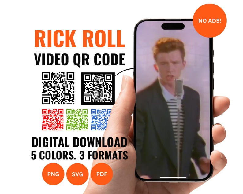 Rick Roll QR Code Printable Digital Download, Funny Meme Prank QR Code ...
