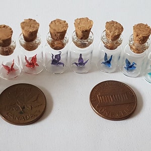 Pendant origami micro metallic Crane in Tiny glass Bottle -you choose your color!