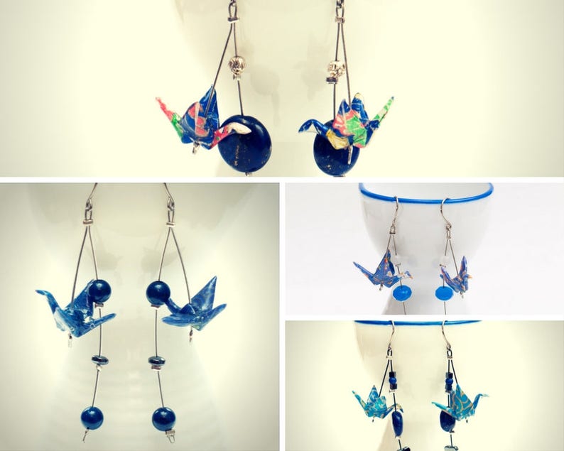 Origami Earrings Paper Crane Make Your Pair In Shades Of Blue Made To Order