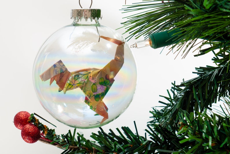 Christmas ornament / Glass ornament / Origami t-rex ornament / Custom color and size dinosaur ornament image 1