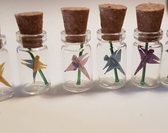 Mix and match earrings origami dragonfly in tiny glass bottle -you choose your color!