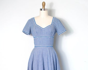 Vintage 1950s Blue Gingham Dress | XS