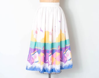 Vintage 1970s Beach Print Skirt | Small
