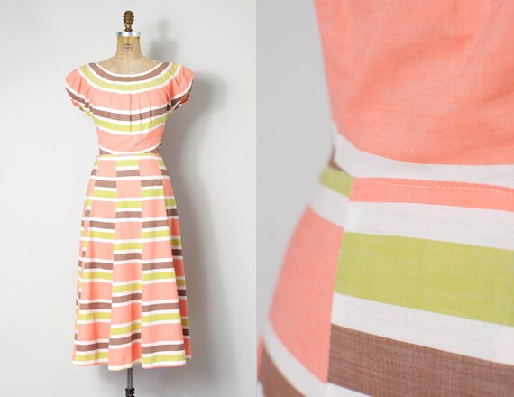 1940s dress | color block striped 40s dress | peac
