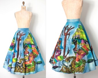 vintage 1950s skirt / 50s mexican circle skirt / hand painted circle skirt (medium m)
