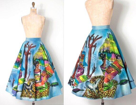 vintage 1950s skirt / 50s mexican circle skirt / h