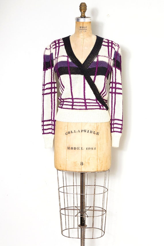 Vintage 1980s Plaid Hand Knit Sweater | M