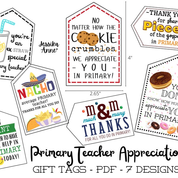 PRIMARY Teacher APPRECIATION - Gift Tag - church - thank you - pdf