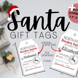 Editable SANTA GIFT TAG - North Pole Reindeer Express - Christmas Present Tag - pdf