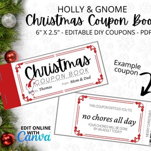 CUPONES DE NAVIDAD editables - Holly & Gnome - Relleno de medias - editar con Canva - niños, adultos, adolescentes