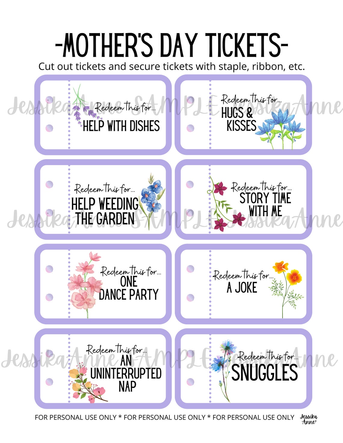 Mother's Day TICKET BOOK INSTANT Download Pdf Kid's Gift Etsy