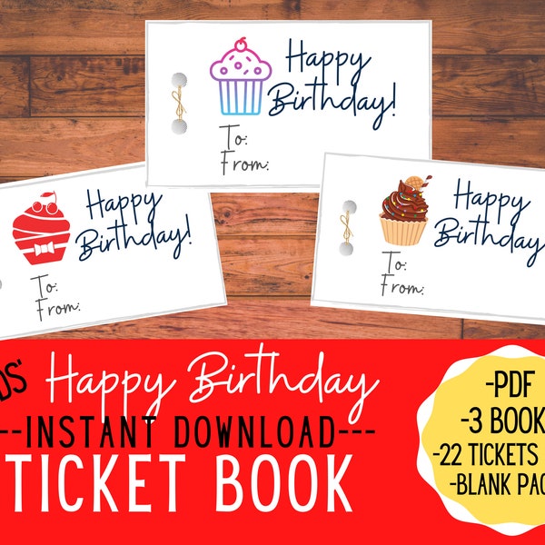 Kids' Happy Birthday TICKET BOOK - Téléchargement instantané - pdf - cadeaux pour enfants