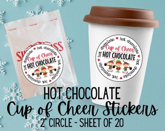 CUP OF CHEER - Hot Chocolate - Gift bag stickers 2" - Sheet of 20