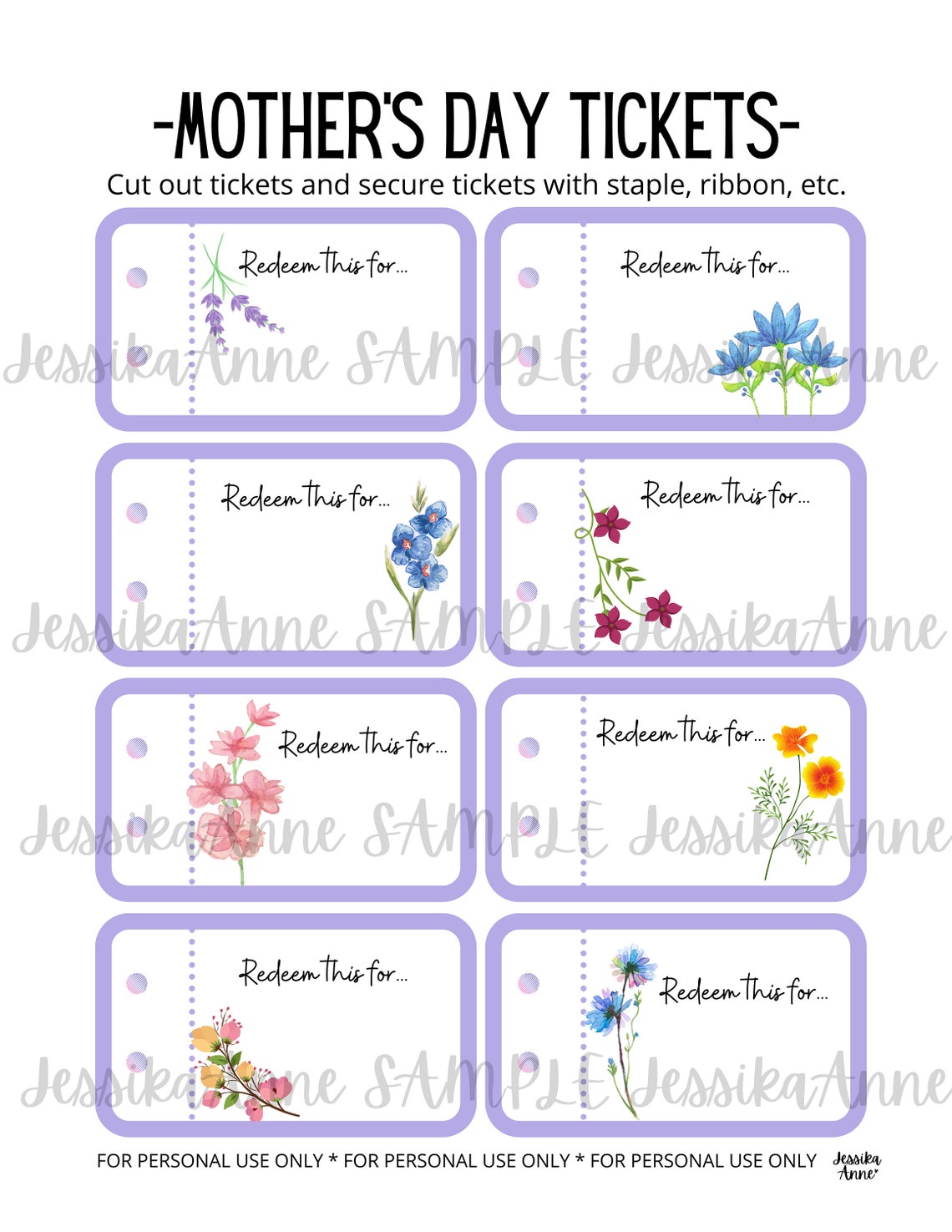 Mother's Day TICKET BOOK INSTANT Download Pdf Kid's Gift Etsy