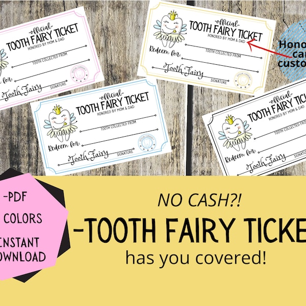 Tooth Fairy Ticket - INSTANT DOWNLOAD - coupon