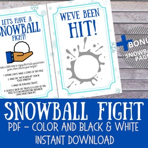 SNOWBALL FIGHT - You've Been Hit - Printable - Neighborhood Edition - Tradition