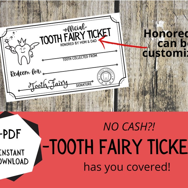 Tooth Fairy Ticket - INSTANT DOWNLOAD - coupon