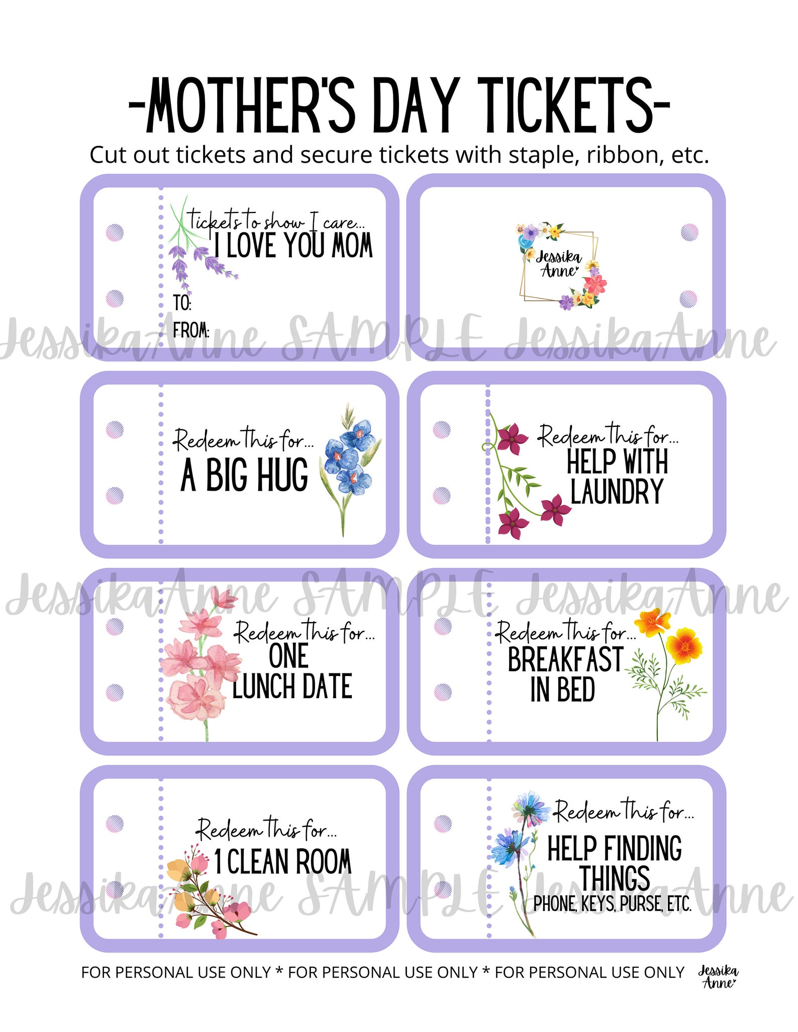 Mother's Day TICKET BOOK INSTANT Download Pdf Kid's Gift Etsy
