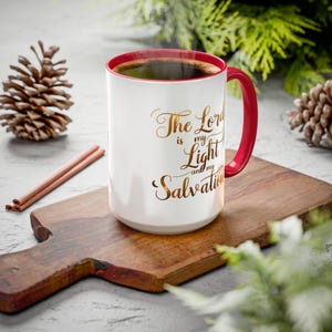 Religious Inspirational Mugs, The Lord is My Light and My Salvation, Christian Coffee Cups, Scripture Quote Tea Mug, Hope and Guidance Gift,