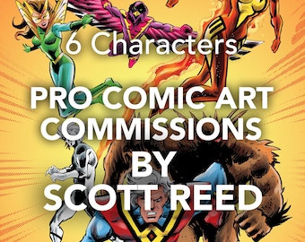COMIC ART COMMISSION: 6 Characters of Your Choice, Hand-Drawn, Inked & Colored