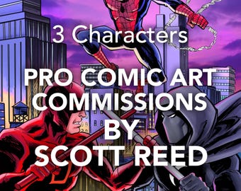 COMIC ART COMMISSION: 3 Characters of Your Choice, Hand-Drawn, Inked & Colored