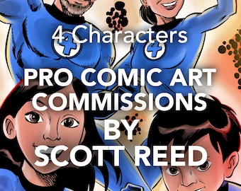 COMIC ART COMMISSION: 4 Characters of Your Choice, Hand-Drawn, Inked & Colored